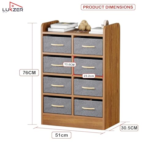 Image of Lukzer 8 Drawer Multipurpose Organizer with Fabric Storage Shelves - Engineered Wood & Fabric Storage Chest | Sturdy Wooden Frame | Elegant Dresser for Bedroom, Closet & Living Room (MR-028 /Oak Brown)