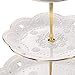 BonNoces 3-Tier Porcelain Embossed Cupcake Stand - Pure White Rimmed with Gold Dessert Cake Stand - Pastry Serving Tray Platter for Tea Party, Wedding and Birthday
