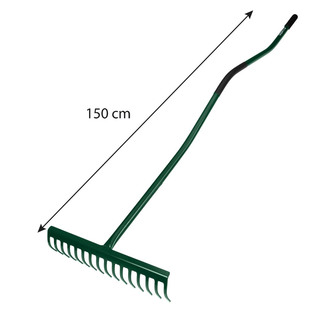 VERTO Gartenrechen mit 16 Zinken Rechen, breite Harke Laubbesen aus Metall