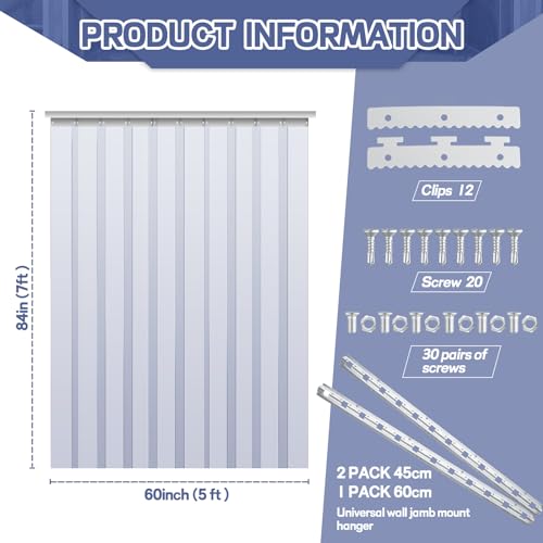 Image of Juexica 60 x 84 Inch Plastic Strip Door Curtain Kit 0.08'' Thick Heavy Duty PVC Strips for Walk-in Freezers, Warehouses & Coolers, Energy Saving Industrial Thermal
