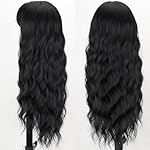 MERISIHAIR Long Black Wig with Bangs,26 Inches Synthetic Wavy Bang Black Wigs for Women, Women Long Curly Heat Resistant Black Hair Wig,Cosplay Selena Black Wig - Image 3