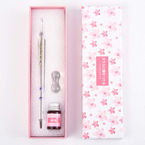 Crystal Glass Dip Pen, YOLAKIS Vintage Glass Ink Pen Set Handmade Calligraphy Dip Pen for Art, Writing,Drawing,Signatures (Purple)