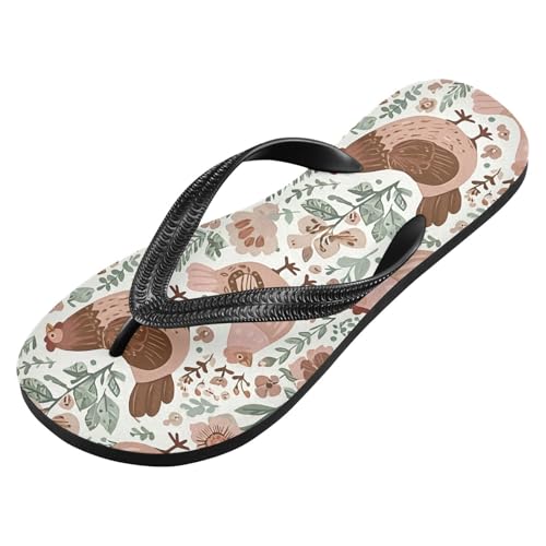 ALAZA Retro Chicken Flower Leaves Flip Flops for Women Fashion Beach Slippers Comfort Mens Flip Flops Non-Slip Rubber Shower Slippers Sandal for Hotel Travel Sport,XS2