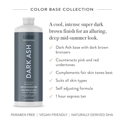 Image of MineTan Spray Tan Solution | Dark Ash - Fake Tanning Mist Best for Cool Bronzed Glow Skin Finish, Fast Drying, 1 Hour Express, Hydrating, Salon Professional Formula, Vegan, 33.8 Fl Oz