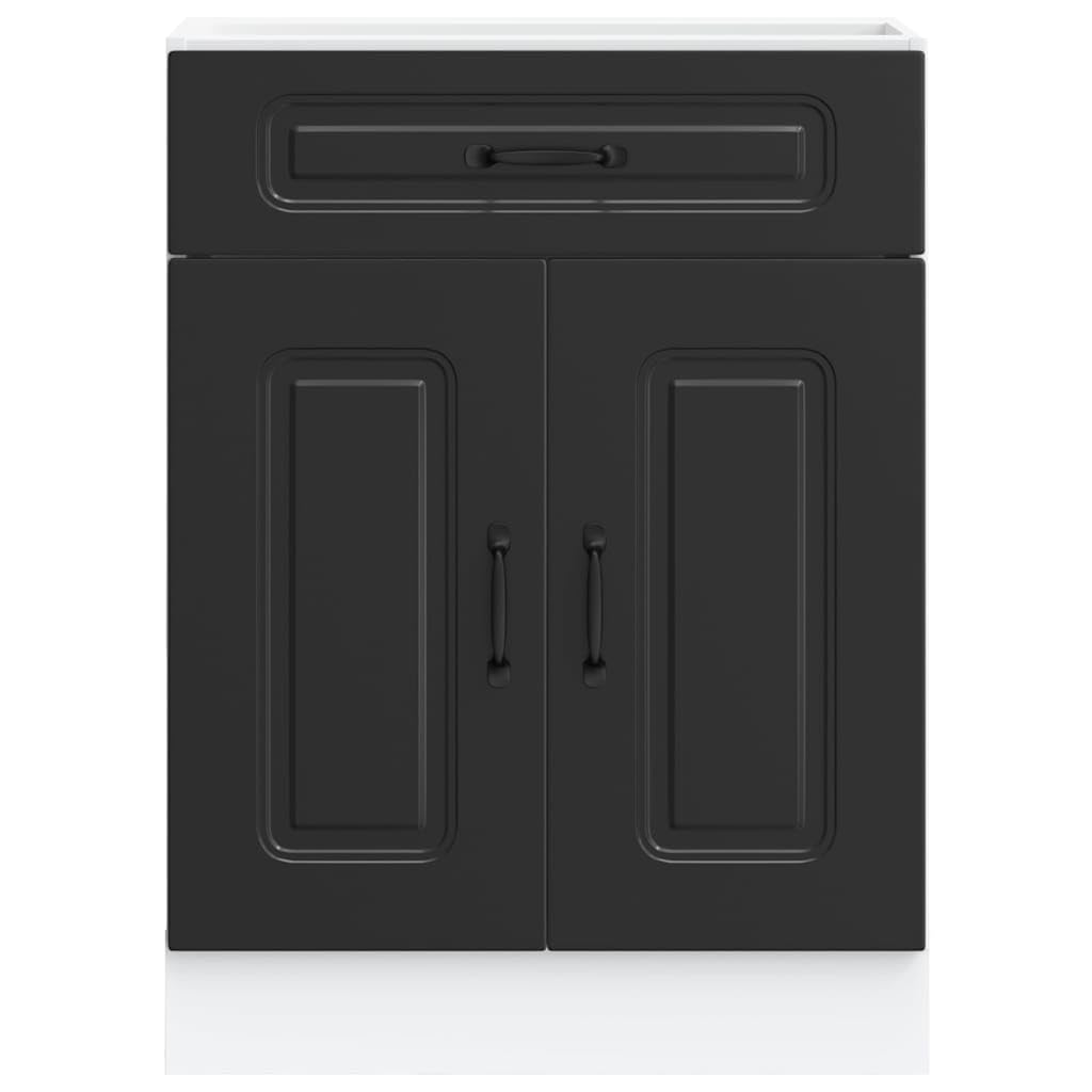 Kalmar Küchenunterschrank, Schwarz, Holzwerkstoff, 60x46x81,5 cm, Verstellbare Füße, Viel Stauraum für Küche, Feuchtigkeitsbeständig, Langlebiges Design für Geschirr und Kochutensilien