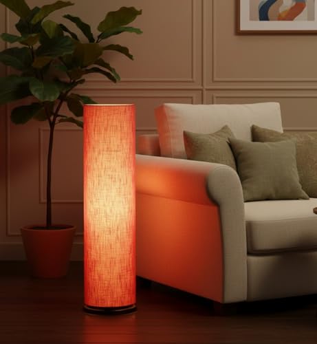 Image of Cylinder Shape Wooden Base, Corner Decorative Floor lamp, Bedroom, Living Room, Home Decor, Pack of 1 (Red Texture)