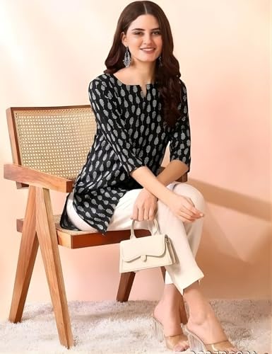 Image of Women's Short Kurti in TopsTunic Rayon Cotton Blend | Ladies Ethnic Tunic