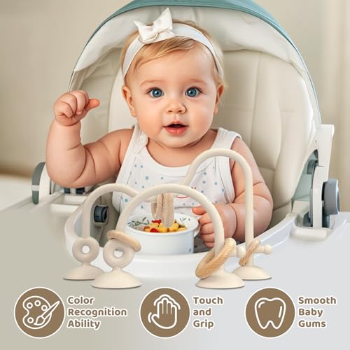 Image of Baby High Chair Toys Teething Chew - Baby Table Toys, High Chair Suction Toy Teething Toys Silicone Teethers, Food Grade Silicon for 6 12 18 Months White