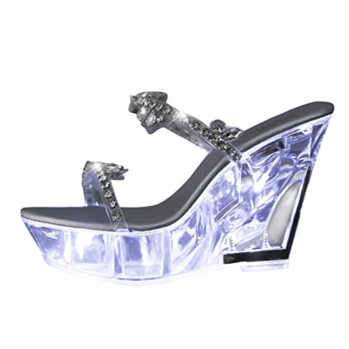 Sandales à talons pour femme argentées avec strass lumineux du 37 au 42