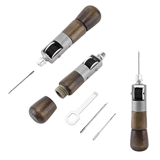 Leder Handnähen Werkzeug mit Lock Stitch Ahle + 2 Nadeln + Schraubenschlüssel, DIY Leder Handarbeit Nähen Ahle Kit