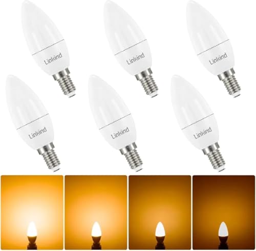 Linkind Dimmbar E14 Lampe 4.2W Kerzenform, Ersetzt 40 Watt, B35 LED Kerze Birne 470 Lumen, 2700K Warmweiß E14 Energiesparlampe, 6 Stück