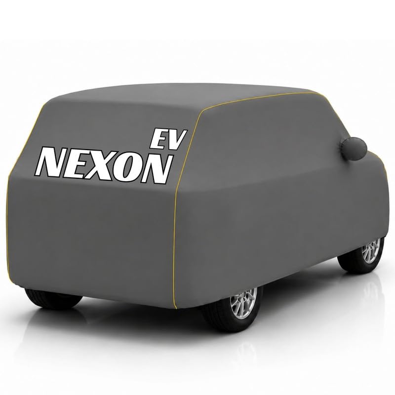 Image of Back-Boo Heavy Waterproof Nexon EV Car Cover | Polyester Car Body Covers for Rain & Sun | UV Protection, Dustproof, Scratch Resistant, Windproof, Heat Resistant, Custom Fit - (Grey)
