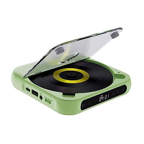 Swiixxer Reproductor de CD PortáTil, Altavoz Bluetooth, Pantalla LED, Reproductor EstéReo, Reproductor de MúSica de CD para Montaje en Pared con Radio FM, Verde