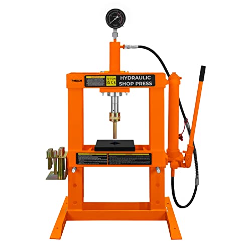 Prensa Hidraúlica Taller 10 Toneladas 10T 10,000 kg con Diseño Montado en Banco Manómetro Bomba Manual Desmontables Área Trabajo Ajustable 18-335mm Garaje Set Herramientas Mandriles y Adaptador GRATIS
