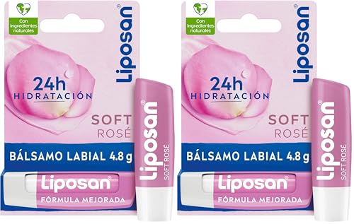 Liposan Soft Rosé (1 x 4,8 g), bálsamo labial rosa, cacao de labios para un brillo suave y luminoso, bálsamo hidratante para unos labios sedosos e hidratados (Paquete de 2)
