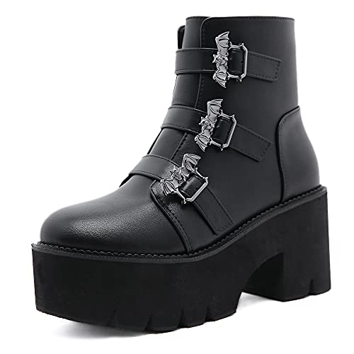 Bottes gothiques punk à talons hauts sexy et sangles vintage