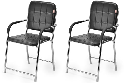 Image of Office Chair Visitor Chair with arm Rest with Steel Frame and Cushioned seat Back, Chair Without Wheels Holds up to 110 kg Heavy Design (2, Black, Standard)