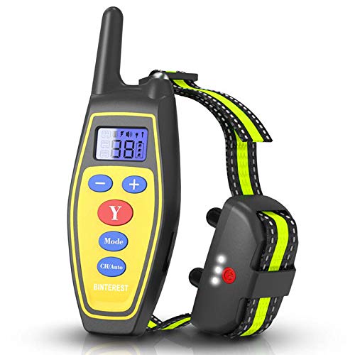 BINTEREST Dog Training Collar 2021 New Upgraded, Shock Collar with Beep Vibration Remote Rechargeable Dog Training Collar IPX7 Waterproof Bark Collar for Small Medium Large Dogs (Yellow)