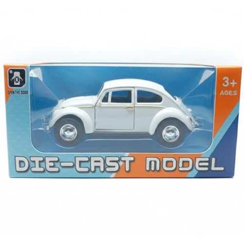 Image of Vintage Die-Cast Metal Toy Car with Openable Doors & Pull Back Action, 1:36 Scale Classic Model Vehicle, Durable Metal Body, Kids Toy Gift for Boys & Girls 3+ Years (Pack of 1) (White)