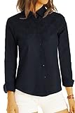 bestyledberlin Damen Blusen, Semitransparente Damenbluse, Bestickte Casual Baumwoll-Hemden t46z-1 M/L schwarz