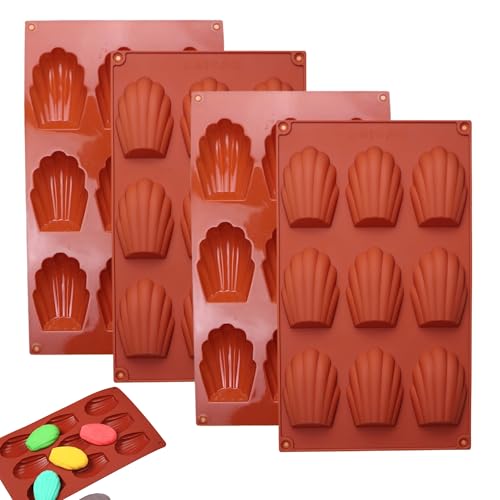 HXSYKJDM 4Pcs Madeleines Baking Tray 9 Cavity Silicone Madeleine Moulds Silicone Baking Mold for Madeleine Shells Shape Non-Stick Madeline Tins for Baking