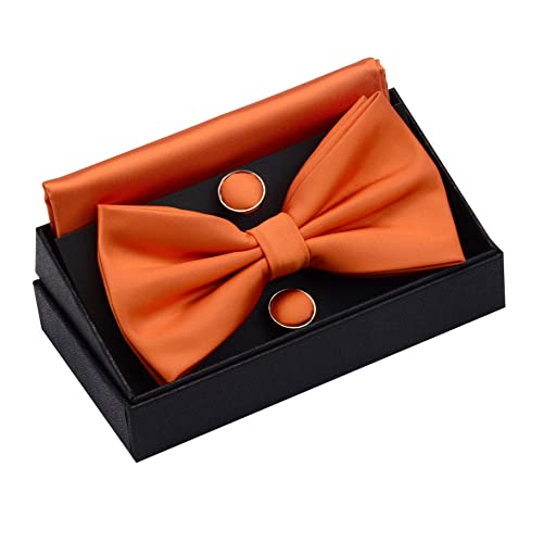 Image of GUSLESON Men's 3-pc Solid Color Bow Tie Gift Set - Double‑Fold Pre-Tied Bow Tie, Pocket Square, Cufflinks - Wedding Formal Party