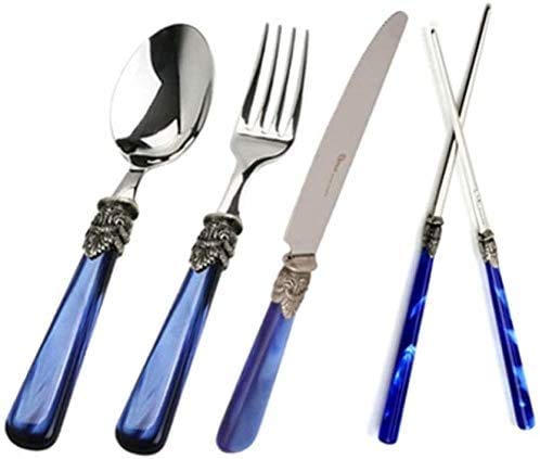 EME Napoleon Stainless Cutlery Dinner Set Silverware Flatware Set 4pcs Chopstick Fork Spoon Knife (Blue, 8)