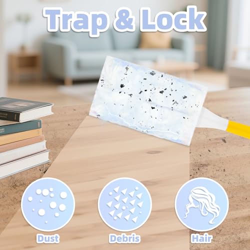 Image of Heavy Duty Dusters Refills, Disposable Dusters Kit Compatible with Handles, Multisurface Dusters+1 Extended Handle +1 Handle (Blue, 180)