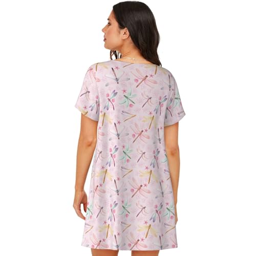 Robe de nuit légère imprimé libellule fait main à manches courtes - 4