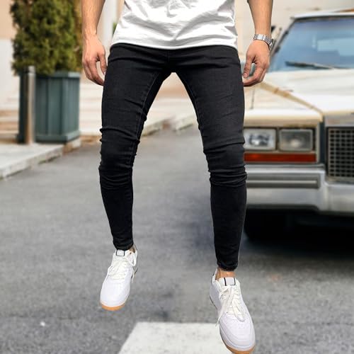 Maiyifu-GJ Slim Fit Stretch Jeans for Men Fashion Skinny Biker Jeans Tapered Leg Hip Hop Denim Pants with Multiple Pockets2