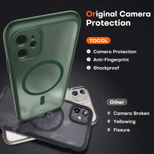 Image of TOCOL for iPhone 11 Case, Compatible with Magsafe, Full Camera Protection, Built-in Magnets, Drop Protection, Translucent Matte Phone Case for iPhone 11 6.1 inch (Alpine Green)