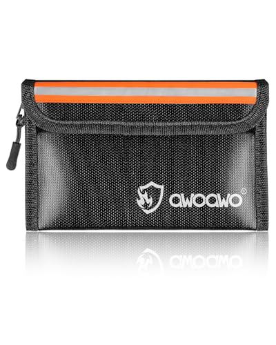 Bolsa à Prova de Fogo para Dinheiro 20 x 13 cm - Documentos Resistente ao Fogo com Isolamento Térmico e Tiras Refletivas para Objetos de Valor, Passaporte, Fatura - Preto