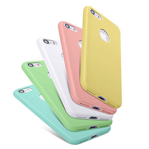 Pofesun 5 Pack Silicone Gel Rubber Case Slim Fit Flexible TPU Back Cover Compatible for iPhone 7 (2016) / iPhone 8 (2017) 4.7 Inch(White,Pink,Mint,Green,Yellow)