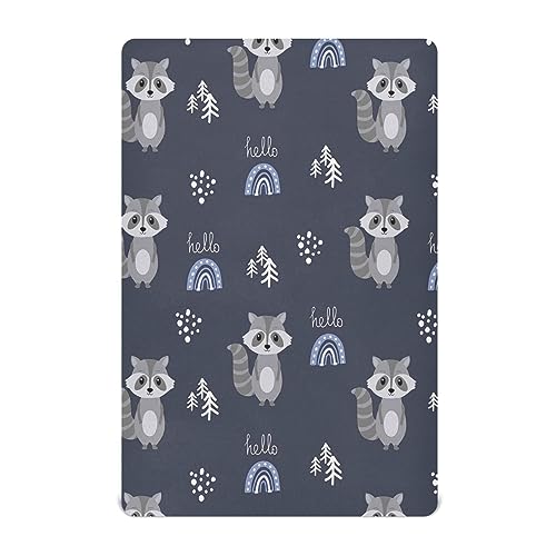 Image of foixnub Raccoon in Cartoon Boys Girls Bassinet Sheets Rainbow Baby Cribs Sheets Play Sheets Playard Sheet Toddler Stretchy Bed Sheet for Baby Kids Halloween S