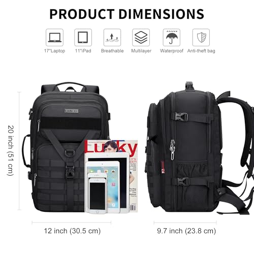 Image of WITZMAN Carry On Travel Backpack for Men Large Convertible 45L Duffle Bag fit 17 Inch Laptop Airline Approved (B688 Black