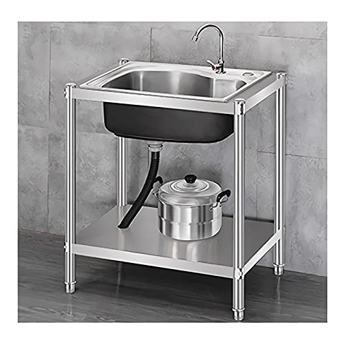 Kitchen Sink Undermount Standing Sink, Stainless Steel Kitchen Sink Shelf Rack with Faucet, for Farmhouse Bathroom Outdoor, 27 x 17 x 30 inch Kitchen Sinks (Material : A1)