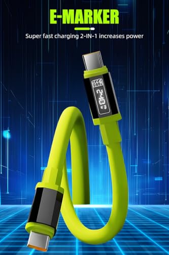 Image of [2-Pack, 5 ft] 240W USB C to C Cable for iPhone 17 Charger Fast Charging Cable Flexible Silicone Type C E-Marker Charger Cord [Neon Green]