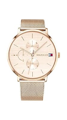 Tommy Hilfiger Orologio Analogico Multifunzione al Quarzo da Donna con Cinturino in Maglia Metallica in Acciaio Inossidabile Color Oro Rosa - 1781944