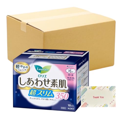 【まとめ買い 16個セット】花王 ロリエ しあわせ素肌 超スリム 特に多い夜用 350 羽つき 10個入 + Kunutonnオリジナルロゴ入りeおまけ付