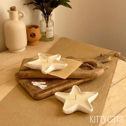 Image of Kitty Cat Aesthetic Soy Wax Scented Candles | Reusable Concrete Sea Shell Jars | Vanilla Aroma | 12+ Hours Burn Time | Perfect Home Decor for Bedroom, Office & Hostel (Star Candle)