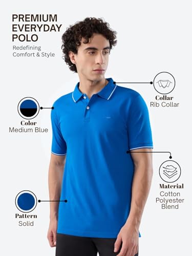 Image of Park Avenue Men Slim Fit Solid Pattern Cotton Polyester Blend Half Sleeve Polo Neck Casual T-Shirt