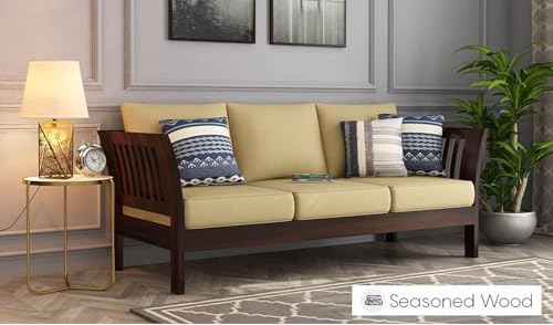 Image of Sheesham Solid Wood Curved Sofa | Handcrafted Wooden Sofa for Living Room | Natural Finish | Elegant & Durable Home Furniture (Walnut, 5)