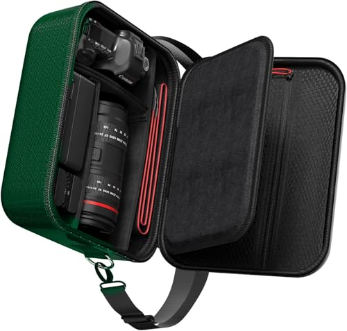 ProCase カメラバッグ 一眼レフカメラ ケース 大容量 耐水 外出用 デジタル一眼レフカメラ対応 ミラーレスカメラ 収納用 ソフトパッド入り トラベルバッグ ショルダース トラップ付き 仕切り付き アクセサリー用 - グリン