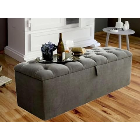 Luxisleep Plush Velvet Ottoman Storage Box - GT Grey Medium Blanket Chest Cover