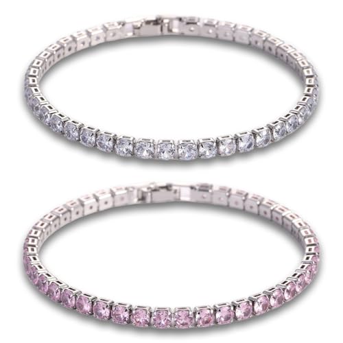 JYNXOR 2 Pezzi Set Bracciale Tennis Donna In Argento, Braccialetto Tennis Zirconi, Sparkle Zircone, Bracciali Argento Bracciali Donna,...