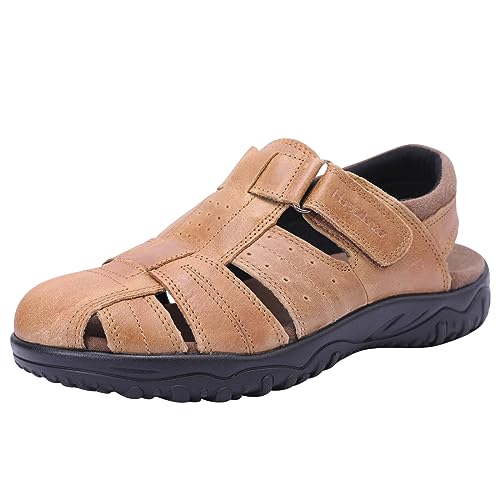 Harssidanzar Mens Leather Fisherman Sandals Closed Toe Sandal For Men KM226US