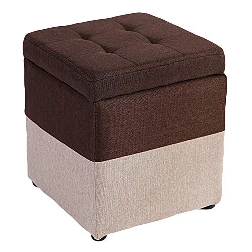 Tabouret de rangement en lin premium et structure bois massif élégante 40cm