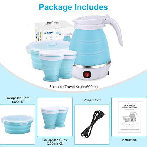 Portable Electric Kettle Travel Size, 600ML Small Foldable Tea Coffee Kettle with Collapsible Bowl and Cups, 5 Min Fast Water Boiling, BPA Free Food Grade Silicone, 110V 400W by WADEO - Image 7