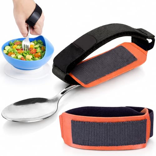 Vive 2 Pack Adaptive Utensil Strap Holder - Adjustable Hand Cuff for Holding Utensils - Parkinsons Aids for Living - Adaptive Equipment for Disabled Adults - Assistive Eating Device for Tremors