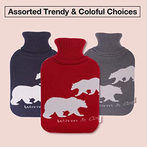 Hometop Premium 2 Liter Classic Rubber Hot Water Bottle W/Elegant Polar Bear Knit Cover (2L, Gray/Purple) #TOP5